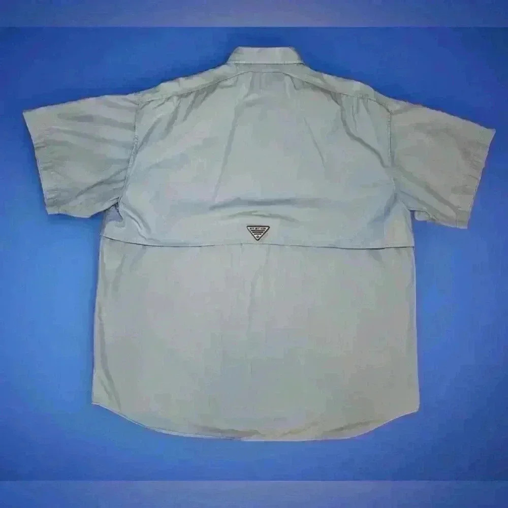 Columbia PFG Light Blue Button Down Collared SS Shirt Men's Size L Large - Picture 3 of 7
